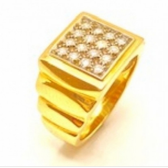 14K Diamond Square Top Cluster Yellow Gold 🪙 Men'